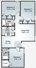 3 Bedroom 2 bathroom 284 floor plan